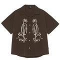 Brown striped men's outdoor shirt with Cuban collar and short sleeves