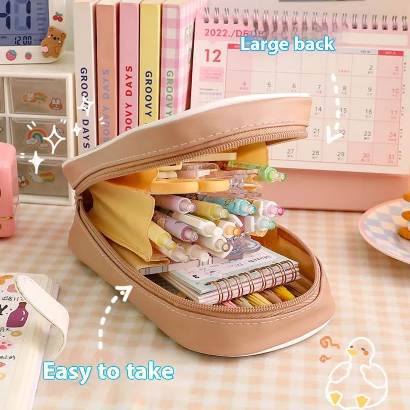 Transparent PVC pencil case with South Korea style cartoon design and large capacity for stationery