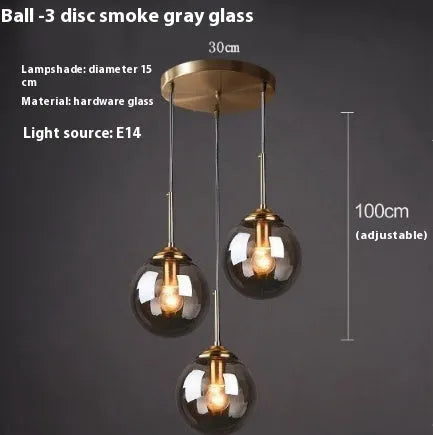Modern round glass ball chandelier with spherical elements in Nordic style for living room or dining room