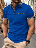 Men's plaid colourblock t-shirt with zipper decorations in loose fit for summer casual wear