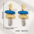 A pair of simple geometric stud earrings with a multicolour metallic finish.