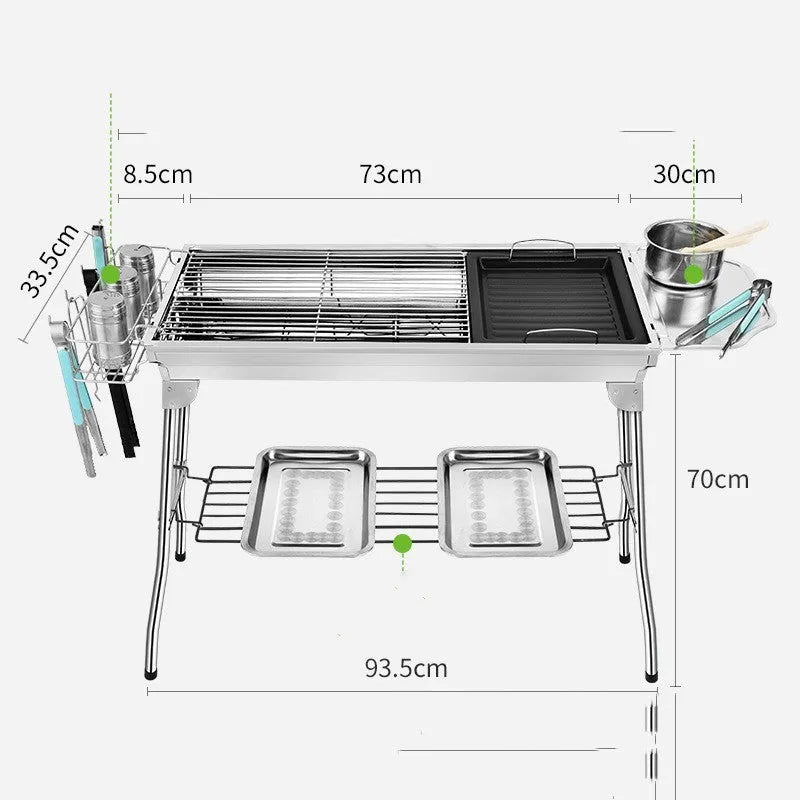 Stainless steel portable folding barbecue oven for outdoor cooking