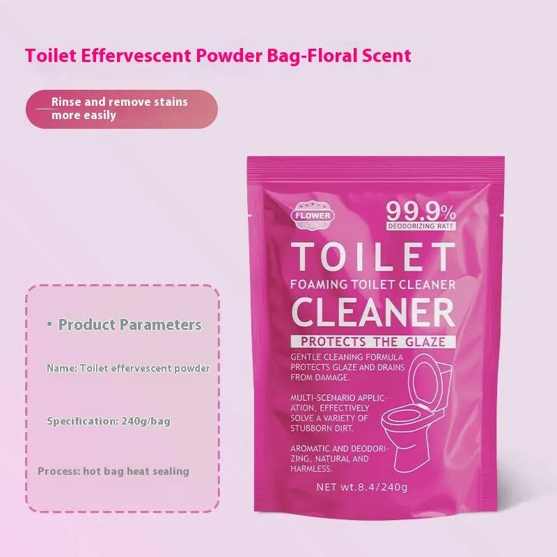 Toilet bubble powder in blue ocean or pink floral fragrance for descaling and anti-blocking