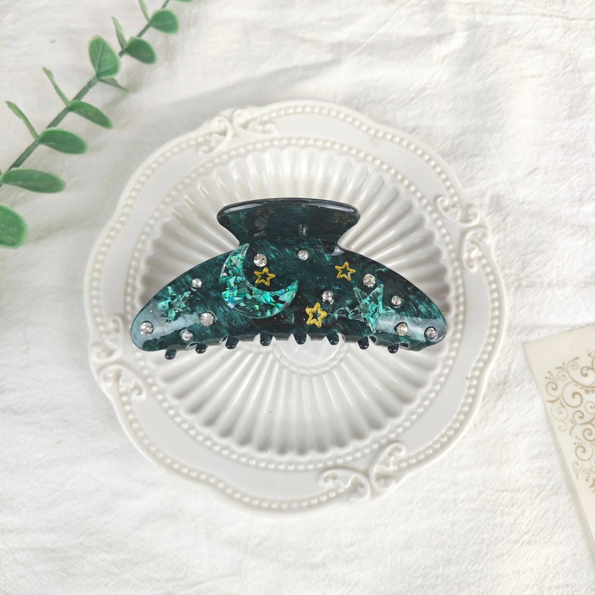 Oversized star moon barrette with minimalist starry sky design in various colour options
