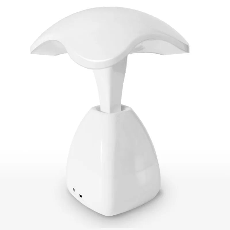 White modern LED bedside lamp with touch control and plastic shade
