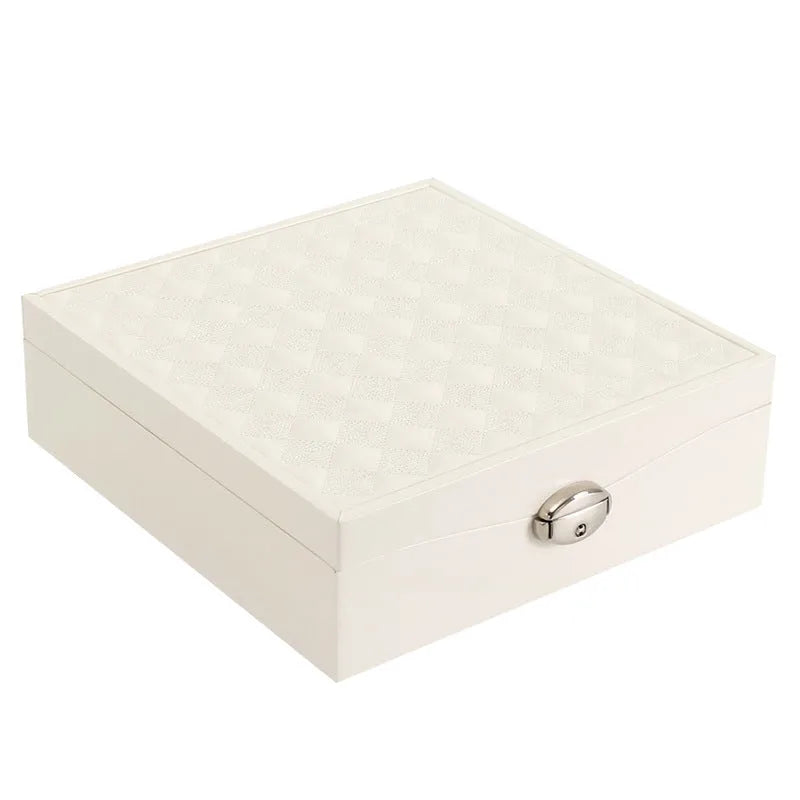 Red PU leather jewellery storage box for necklaces and rings with large capacity