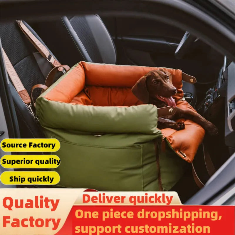 Green waterproof PU leather pet car nest bed with removable washable cover, 55x50x45cm size