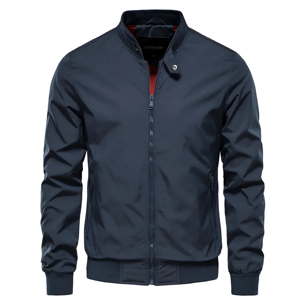 Men's solid colour casual lightweight jacket in Army Green on a hanger