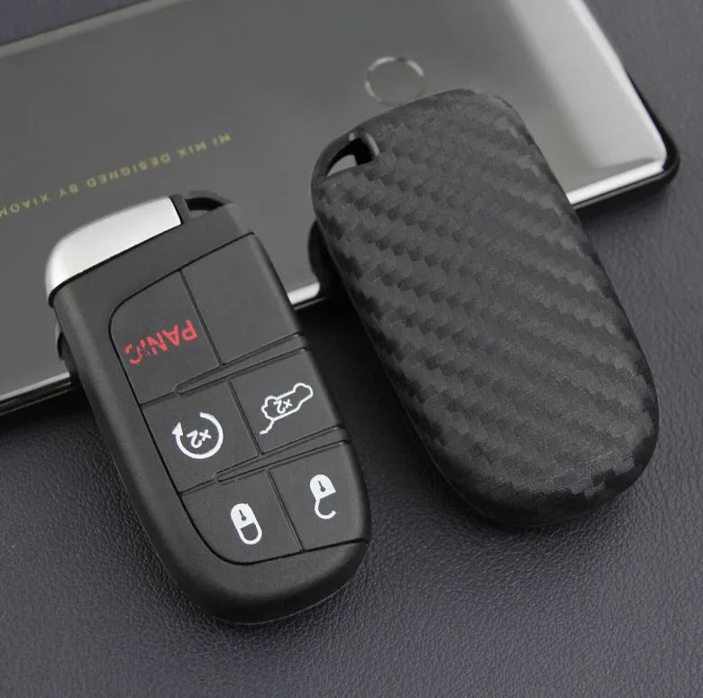 Silicone key protection case with carbon fibre pattern for Dodge Chrysler Fiat car keys
