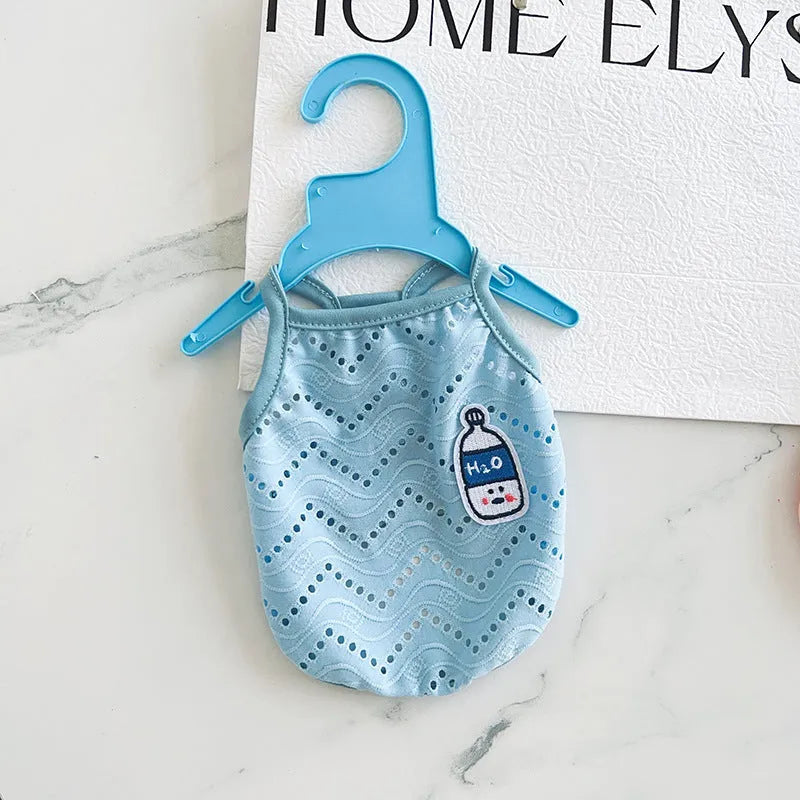 Cool mesh breathable strap pet vest for dogs in blue colour, showing camisole-style design.