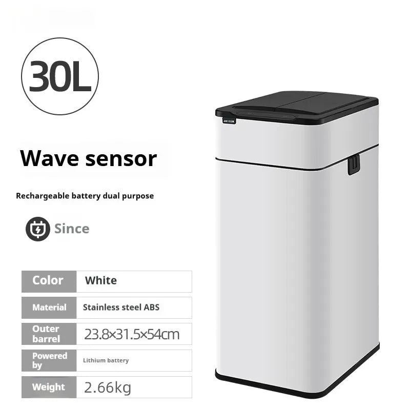 Stainless steel smart inductive trash can with square shape and deodorant system
