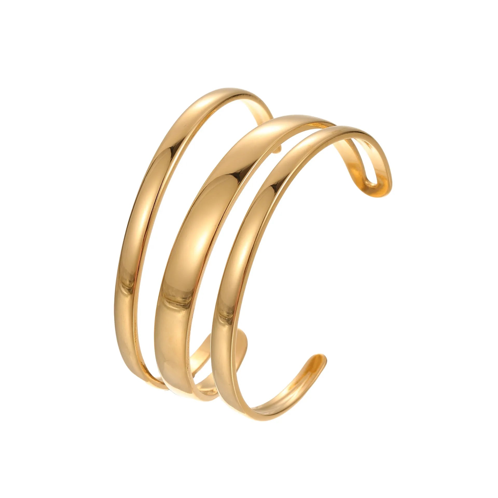 Stainless steel geometric line bracelet with simple opening clasp in gold or steel finish