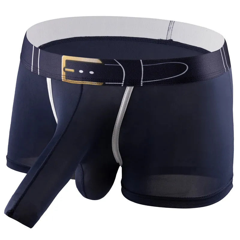 Men's solid colour Ice Silk boxer shorts on a mid waist, showing the grey colour option.