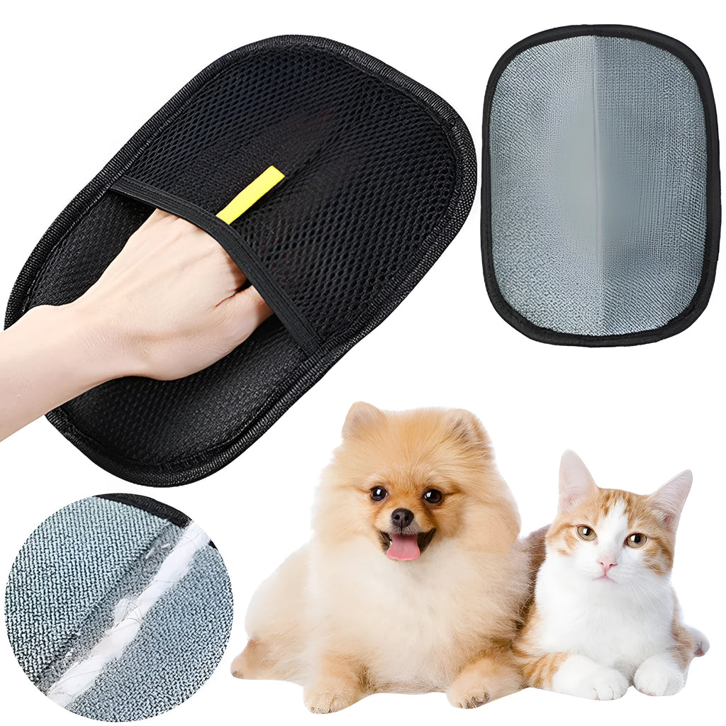 Black pet hair remover glove with silicone bristles for deshedding dogs and cats
