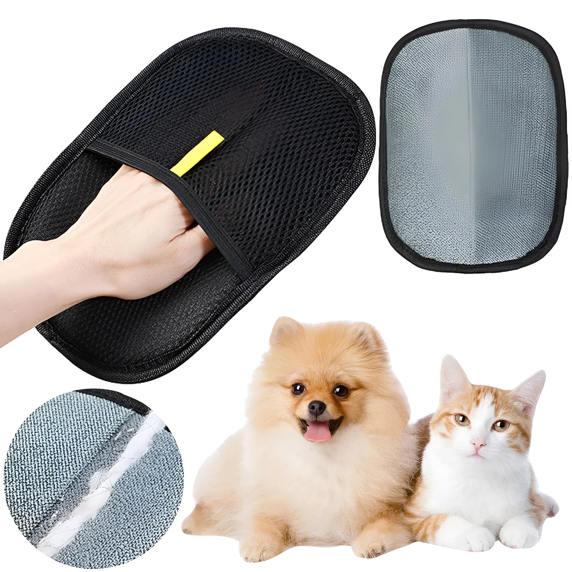 Black pet hair remover glove with silicone bristles for deshedding dogs and cats