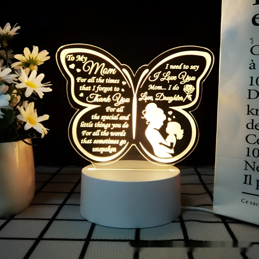 Heart-shaped white acrylic table lamp with USB cable and touch control base