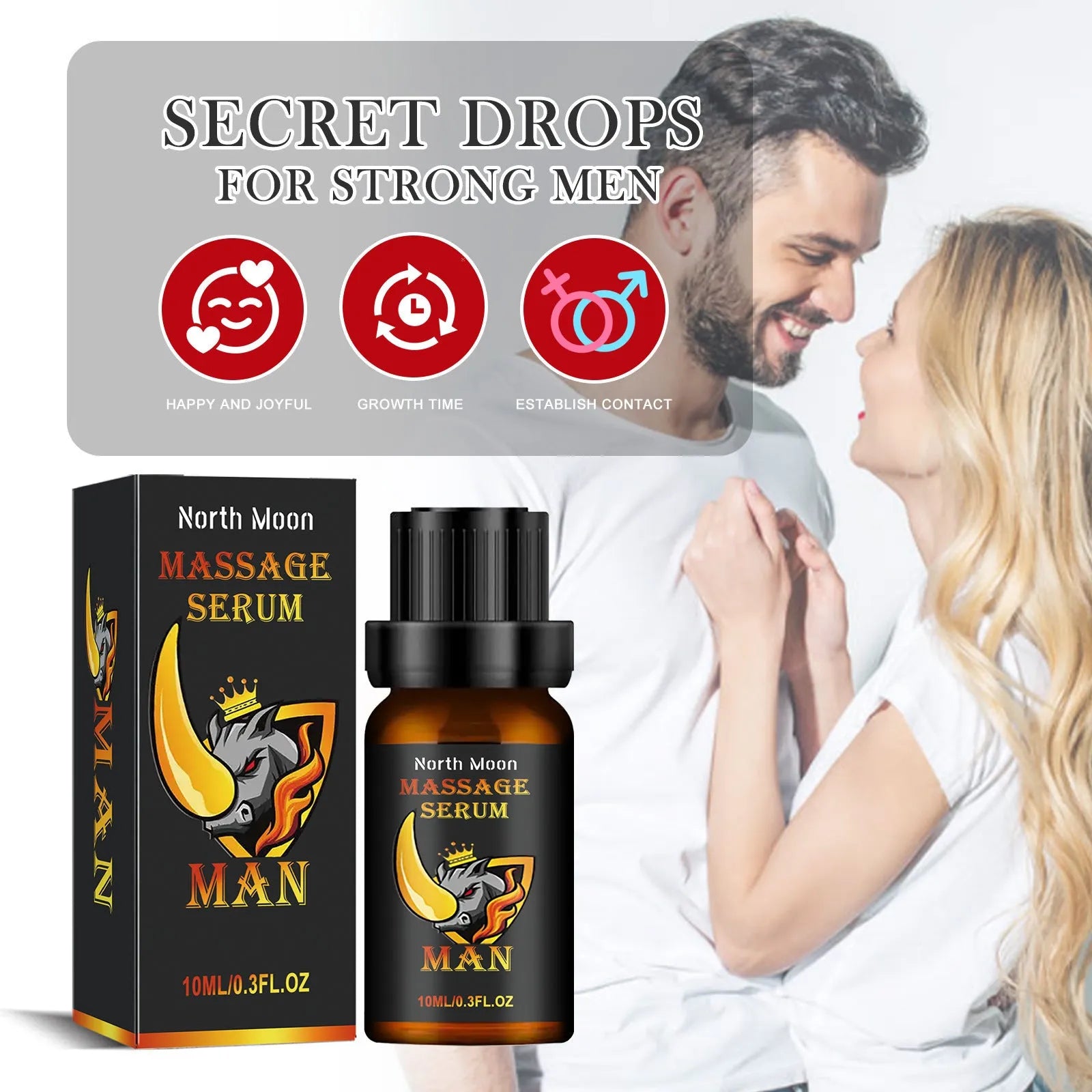 10ml glass bottle of men's endurance vitality massage essential oil with ginger and vitamin E.