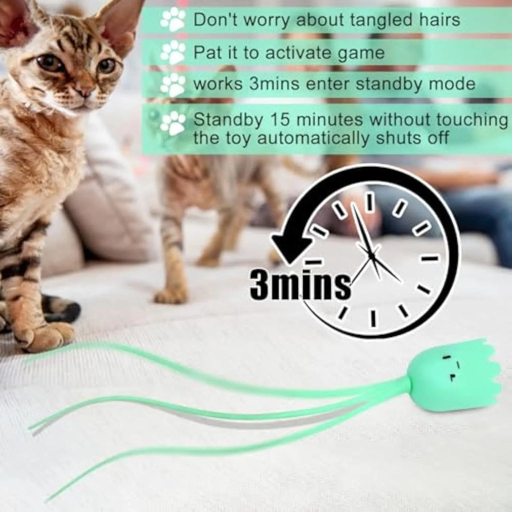 Automatic electronic cat wand toy with swinging silicone tails for indoor cat play and exercise