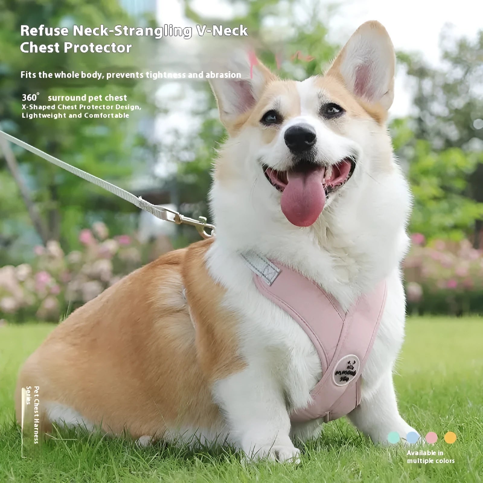 Adjustable polyester pet vest harness with hand holding rope in blue, green, pink or yellow colours