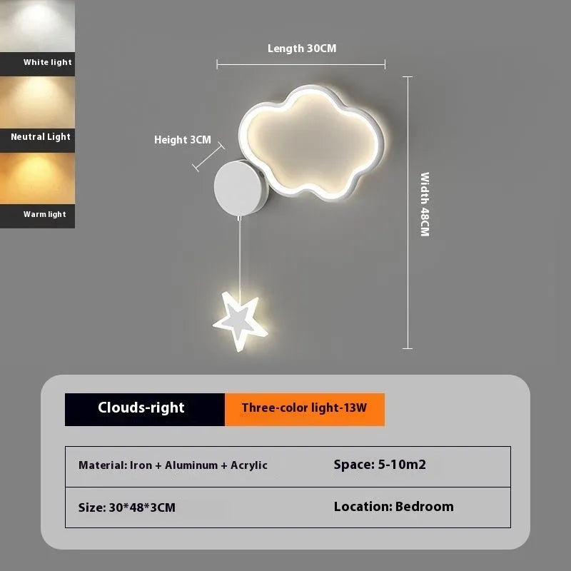 Five-pointed star shaped wall lamp with a cartoon cloud design, available in black or white.