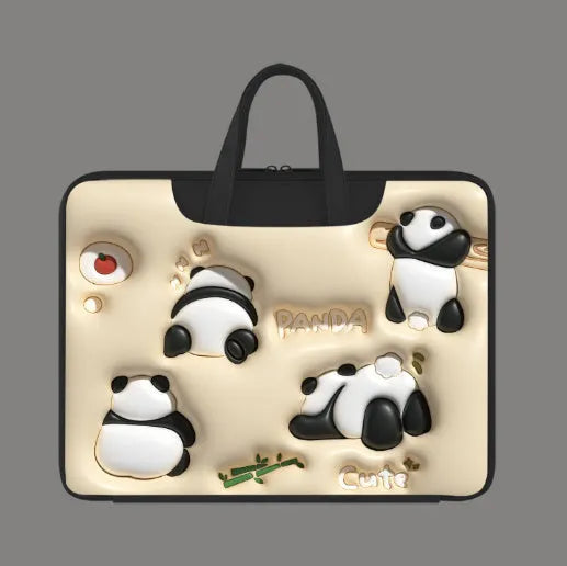 Inflatable PU leather laptop bag with trolley strap in cute panda design