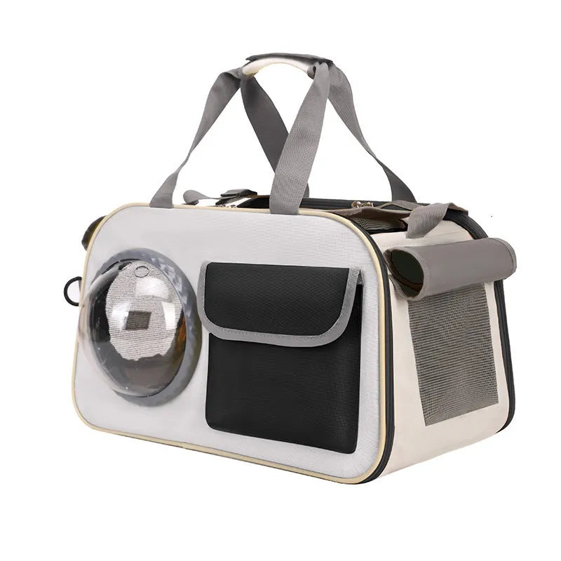 Outdoor portable cat backpack pet space capsule in nylon with crossbody strap and transparent dome