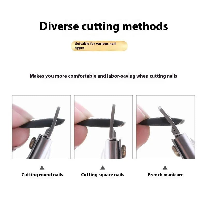 Close-up of stainless steel nail scissors with French U-shaped titanium blades, shown in electrophoresis black finish.