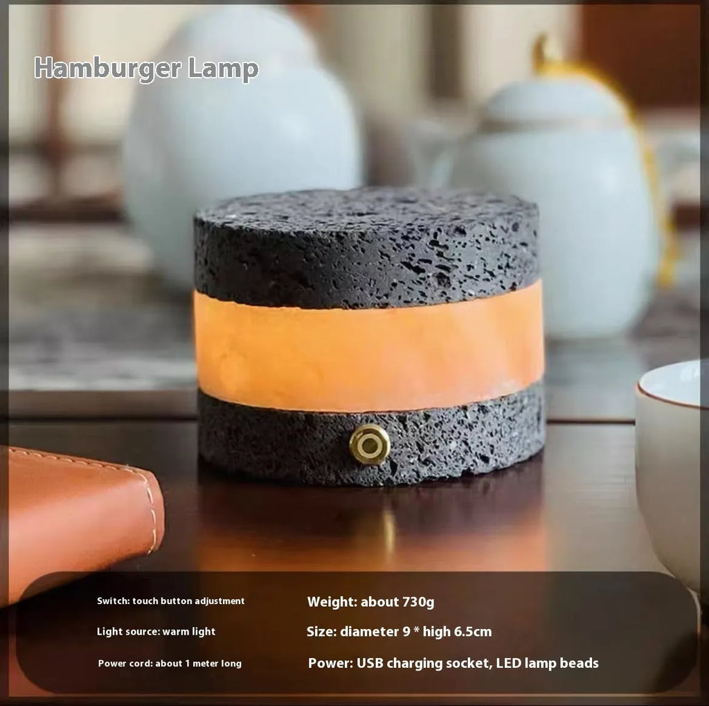 Orange volcanic rock USB charging lamp with essential oil diffusion and LED night light