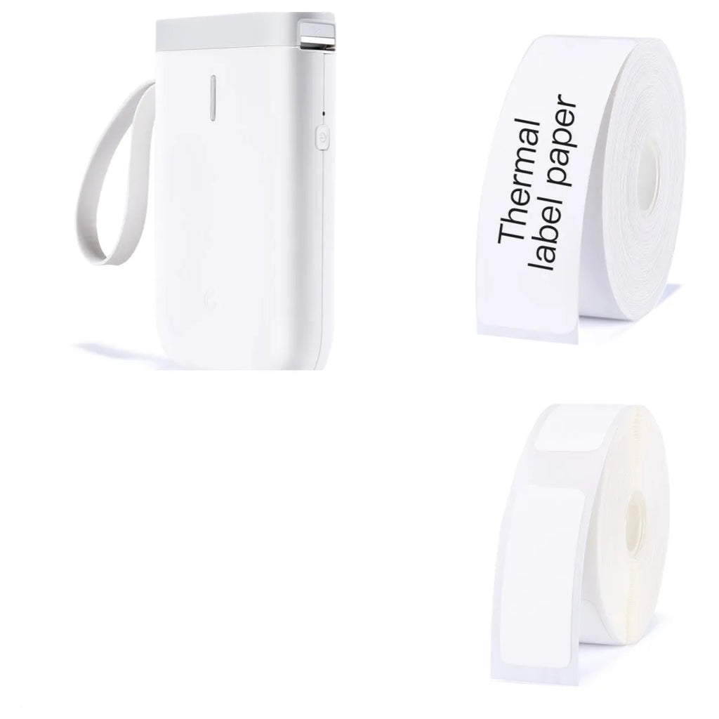 D11 Bluetooth-compatible portable label printer in black, white, pink, or green.