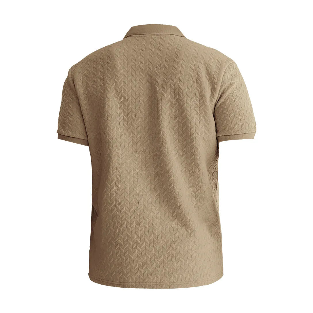 Men's solid colour jacquard short sleeve polo shirt in polyester fabric with collar, five colours available