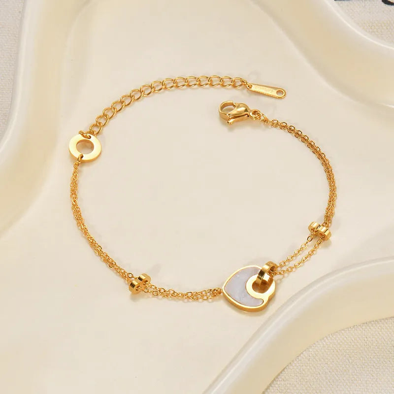 Women's stainless steel resin bracelet with double-layered loving heart design