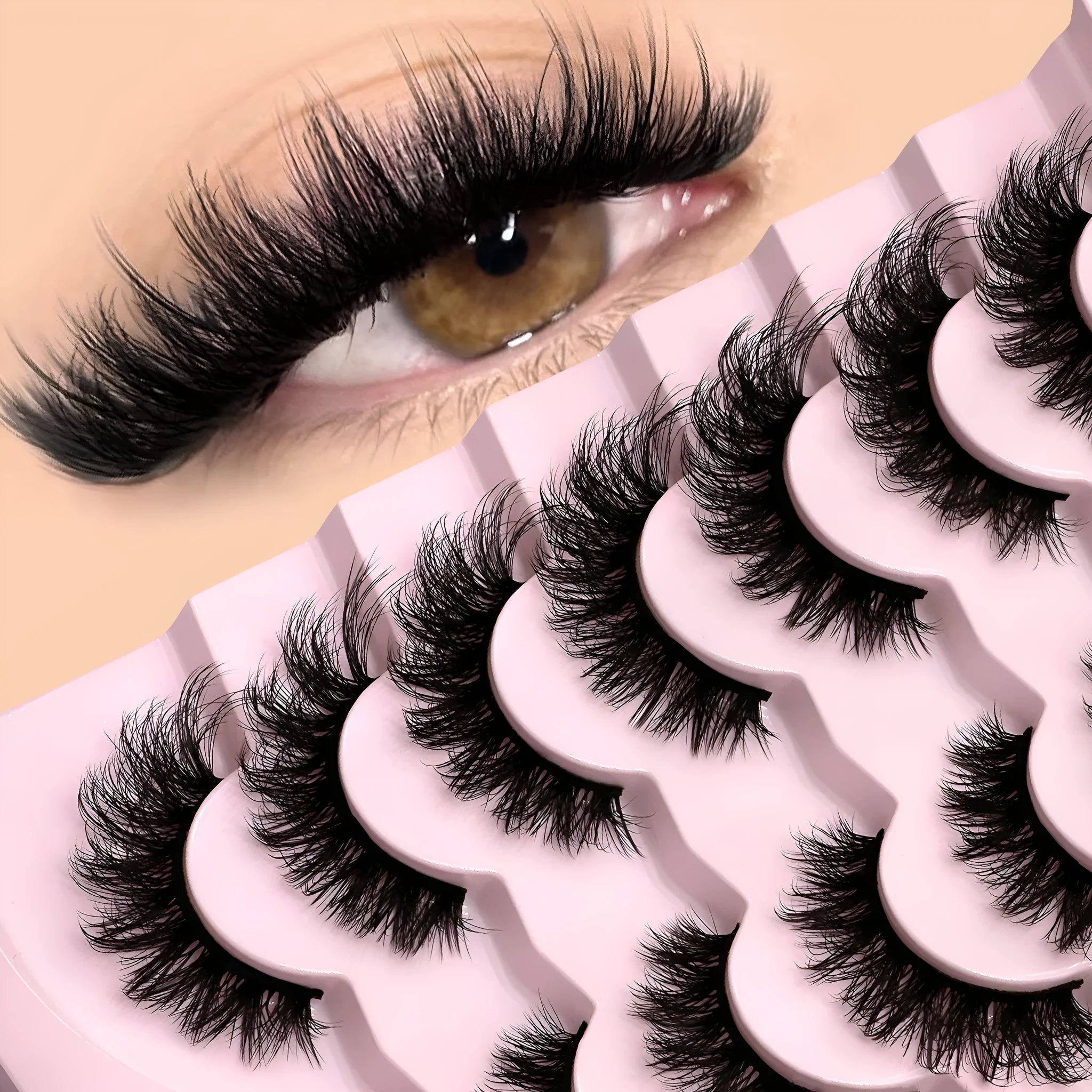 Box of natural false eyelashes and glue in one of six style options