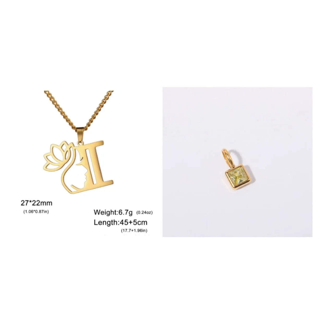Stainless steel necklace with cross chain and a single initial letter pendant in gold tone.