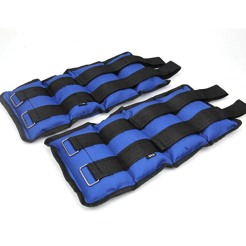 A pair of Oxford cloth legging sandbags for track and field running training.