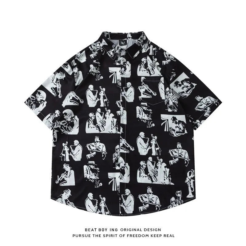 Men's loose fit short sleeve shirt with a full floral print in a choice of colours