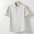 Men's loose fit short sleeve linen blend t-shirt in solid colour with lapels