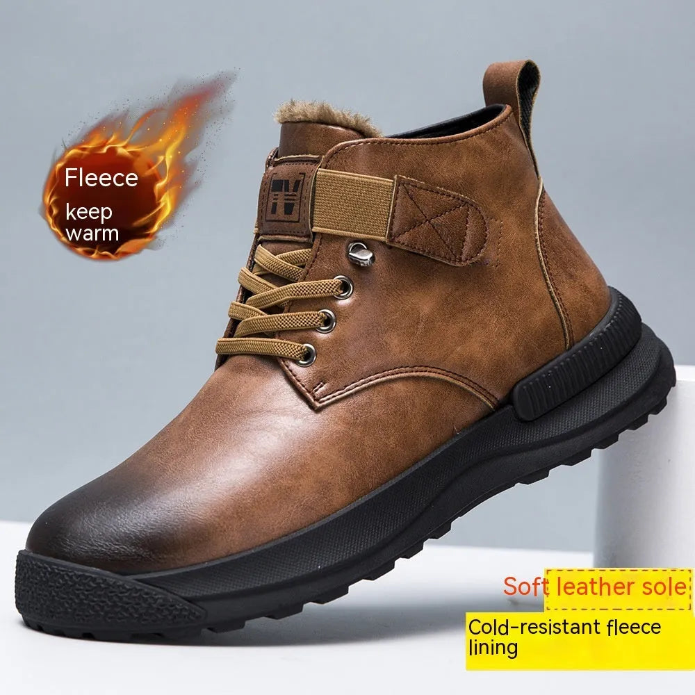 Black Martin boots with high-top platform design and velvet artificial PU upper