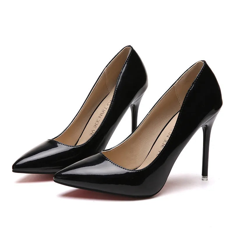 Women's stiletto heel pumps in apricot colour with pointed toe and buckle detail
