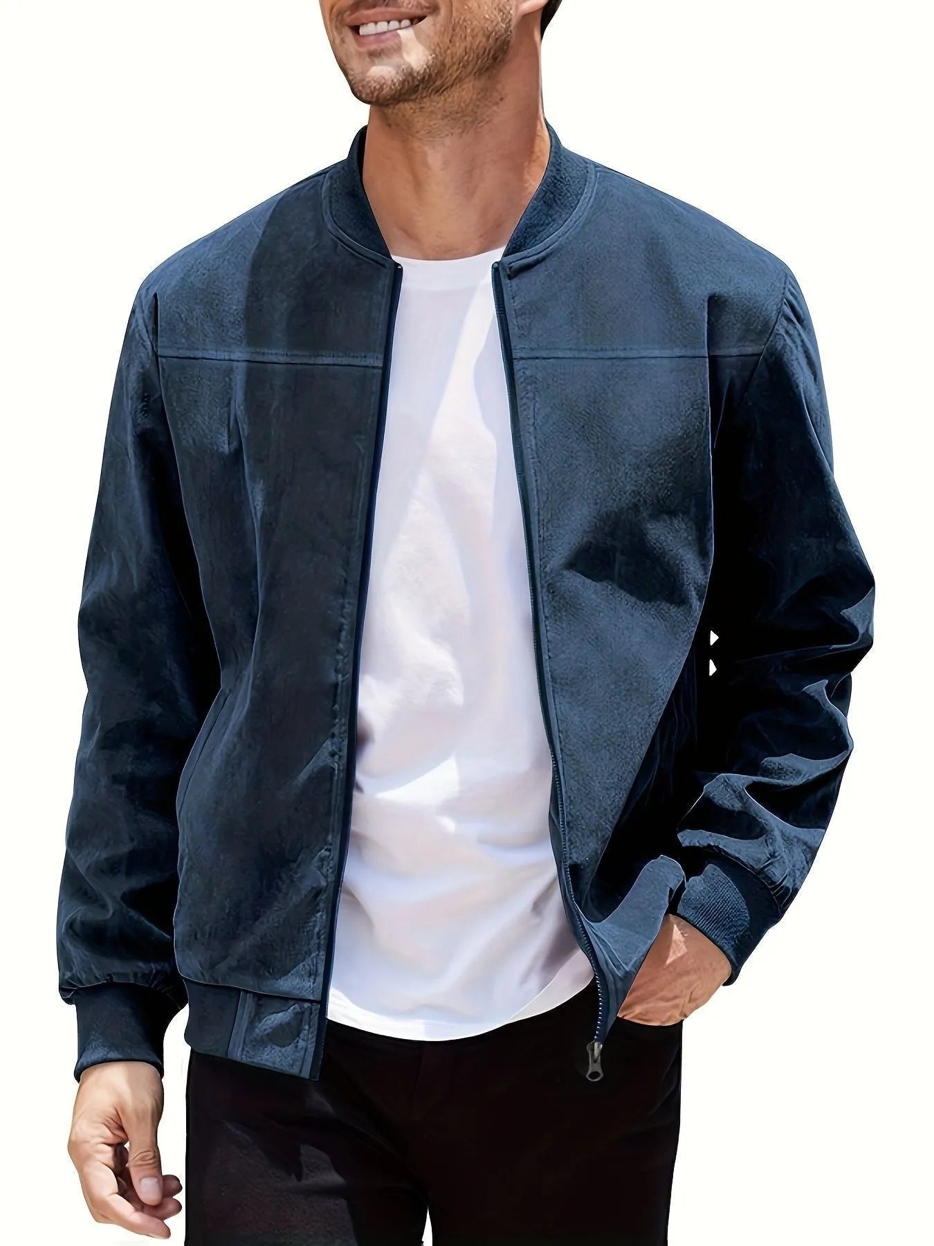 Men's plus size suede zip jacket in army green colour showing regular fit and cotton lining