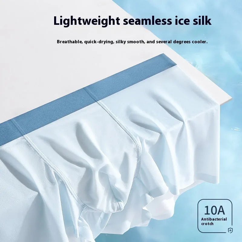 Men's ice silk antibacterial shorts in solid colours with seamless design and mid waist.