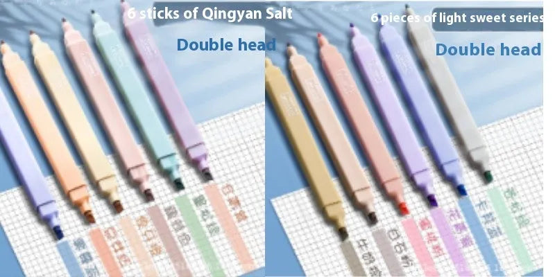 Pack of double-ended fluorescent highlighter pens with chisel nibs in mixed colours