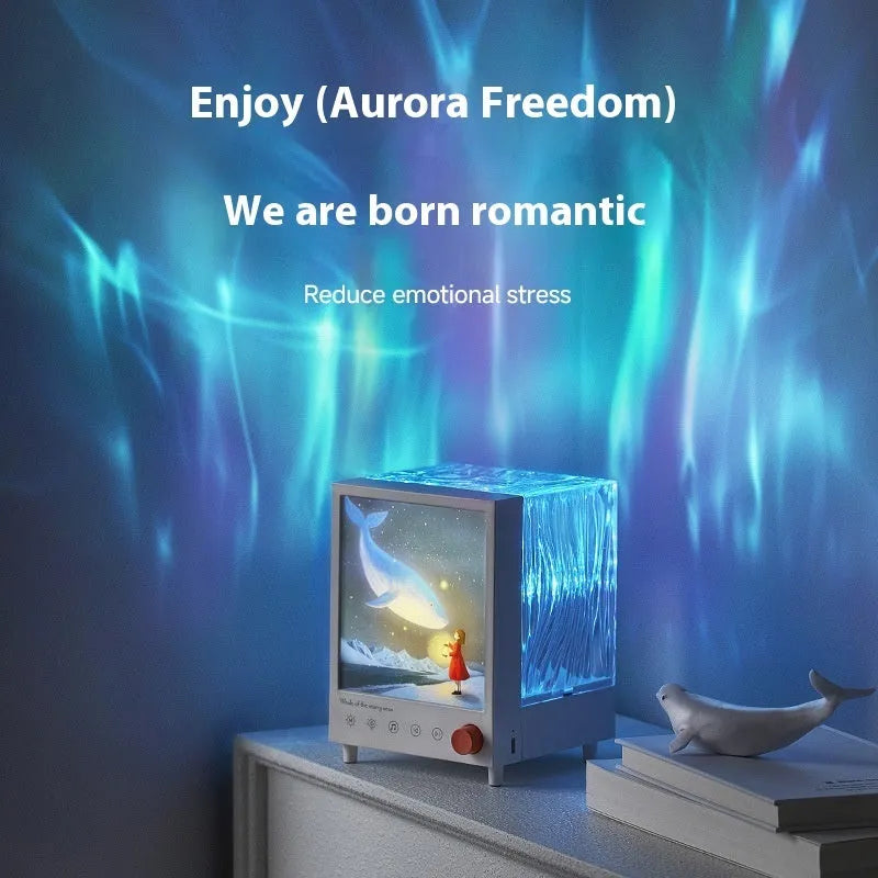 Aurora Treasure Box atmosphere projection lamp showing Star Sea Whale light projection and compact design