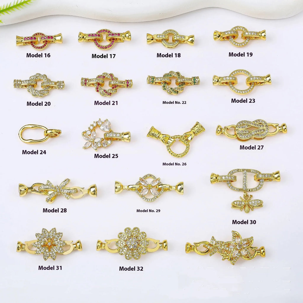 Small gold-coloured jewellery clasp buckle for necklace repair with electroplated finish