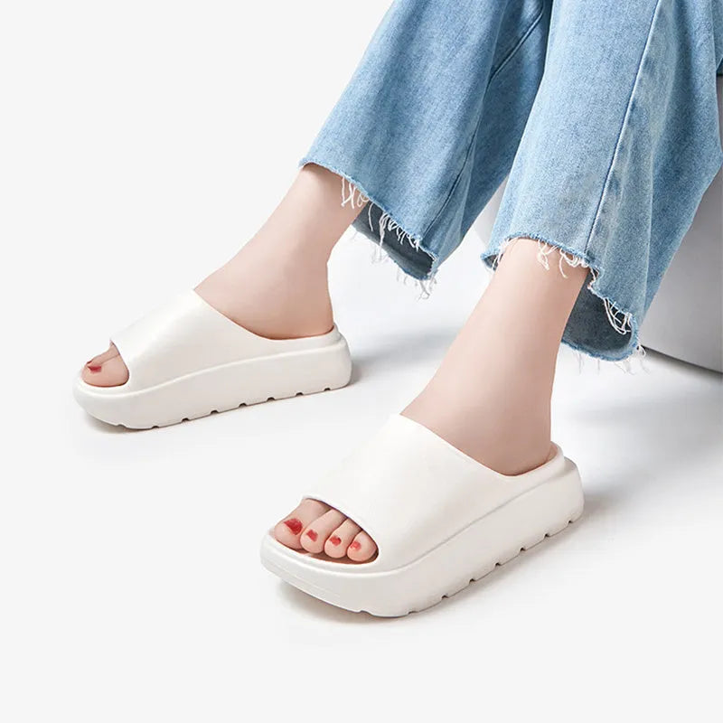 Women's thick soled beach slippers in fish mouth design with 5.5cm EVA sole