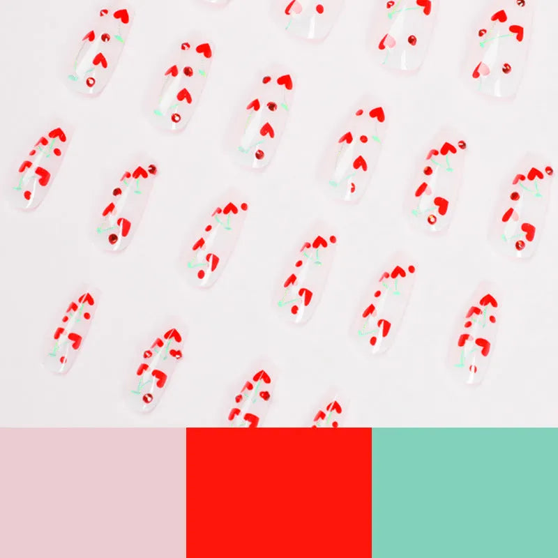 French manicure nail art stickers with love red diamond and cherry design in JP1601 style
