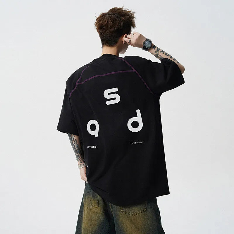 Cotton letter print short-sleeve t-shirt in loose fit with round neck