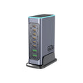 660W Gallium Nitride multi-port desktop fast charger with UK, US, EU, and AU plug heads