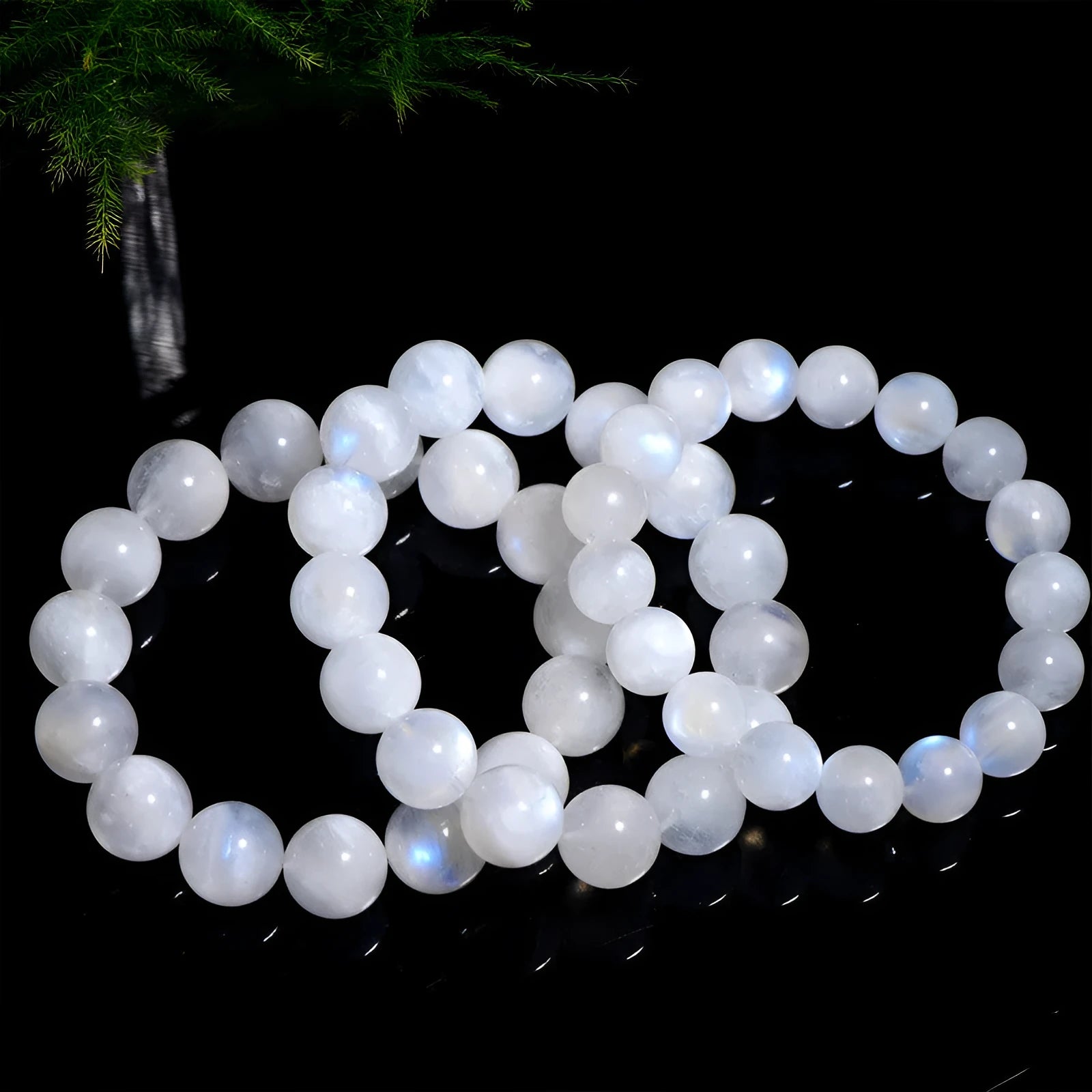Natural blue moonlight moonstone bracelet with round polished beads in various size options