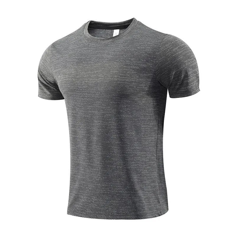 Red polyester spandex short sleeve running t-shirt laid flat