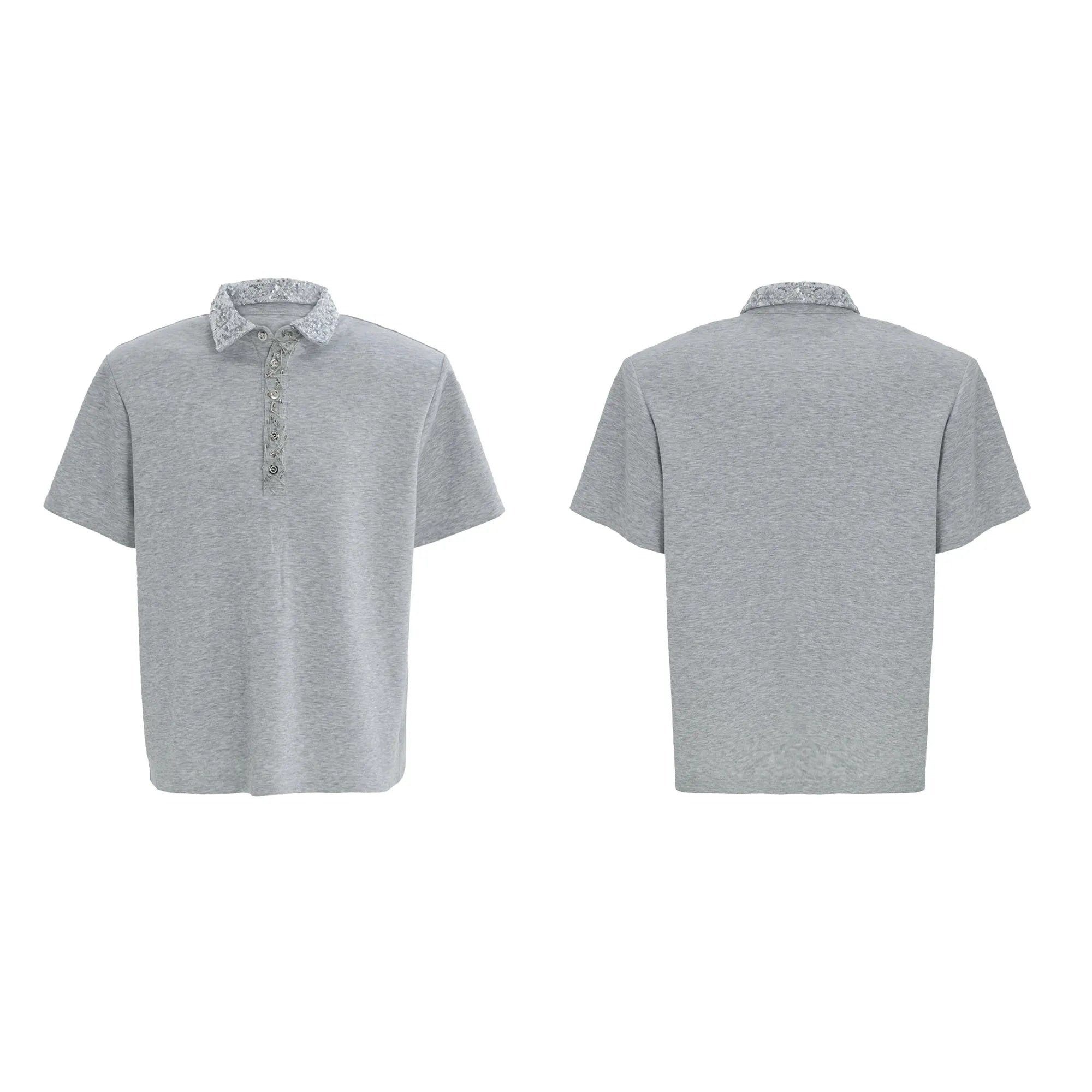Men's loose fit polo t-shirt with square collar and short sleeves in solid colour